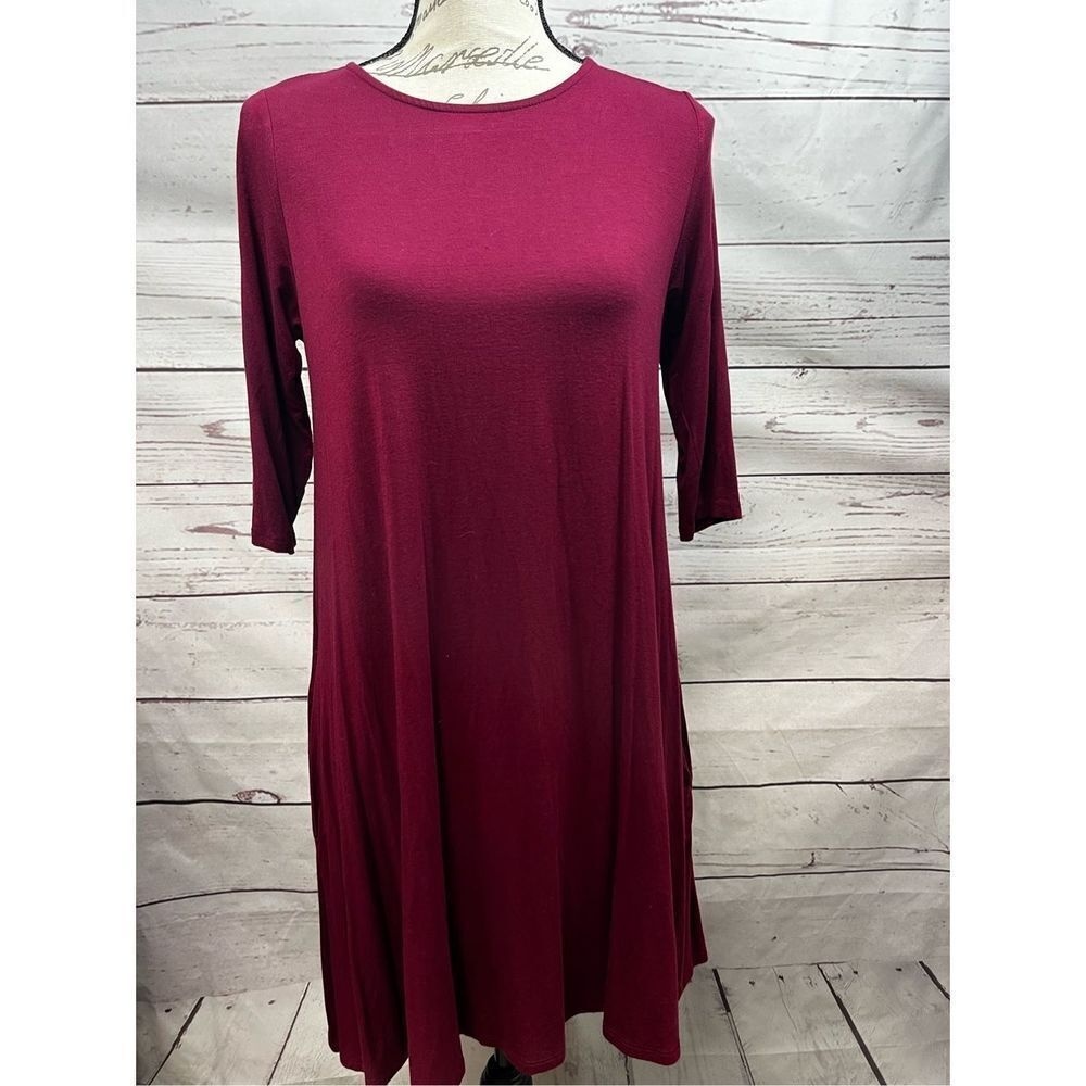 Agnes & Dora Burgundy Dress, 3/4 Sleeve, Solid Casual Tunic Dress